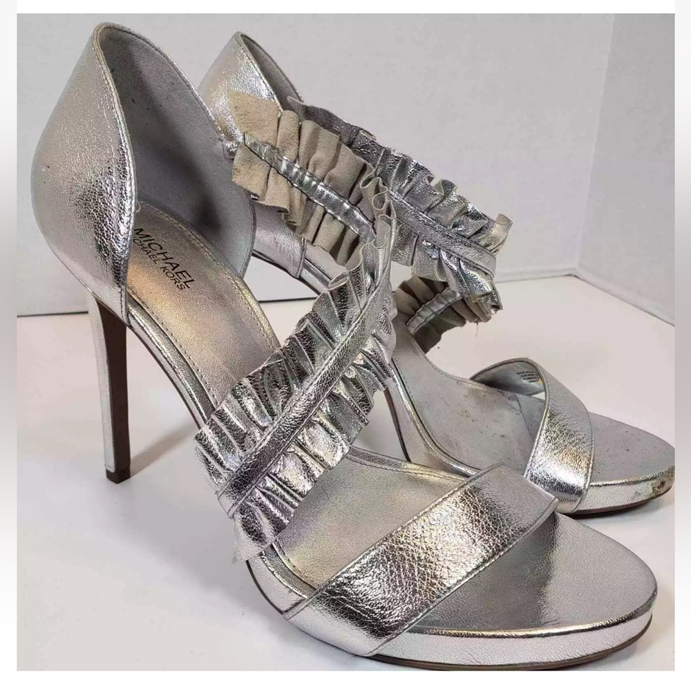 Michael Kors Women's Bella Silver Ruffled Platform Heels women size 9